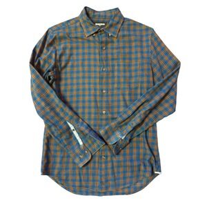 Bonobos Stretch Flannel Shirt Mens Small Slim Fit Blue Orange Plaid Button Down
